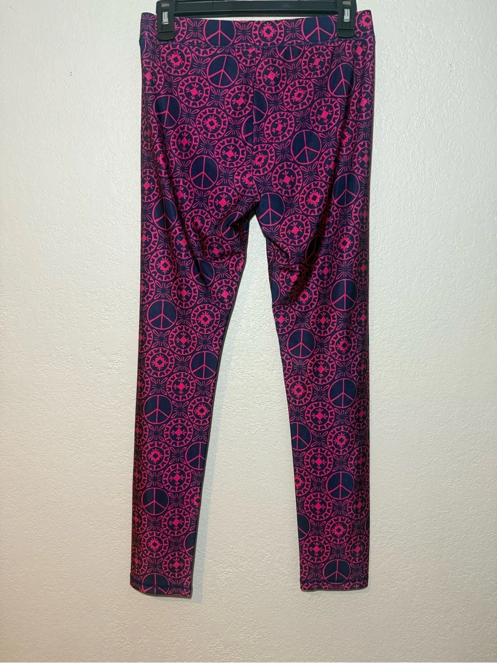 Justice- Peace Sign, Navy & Pink Leggings Size 20